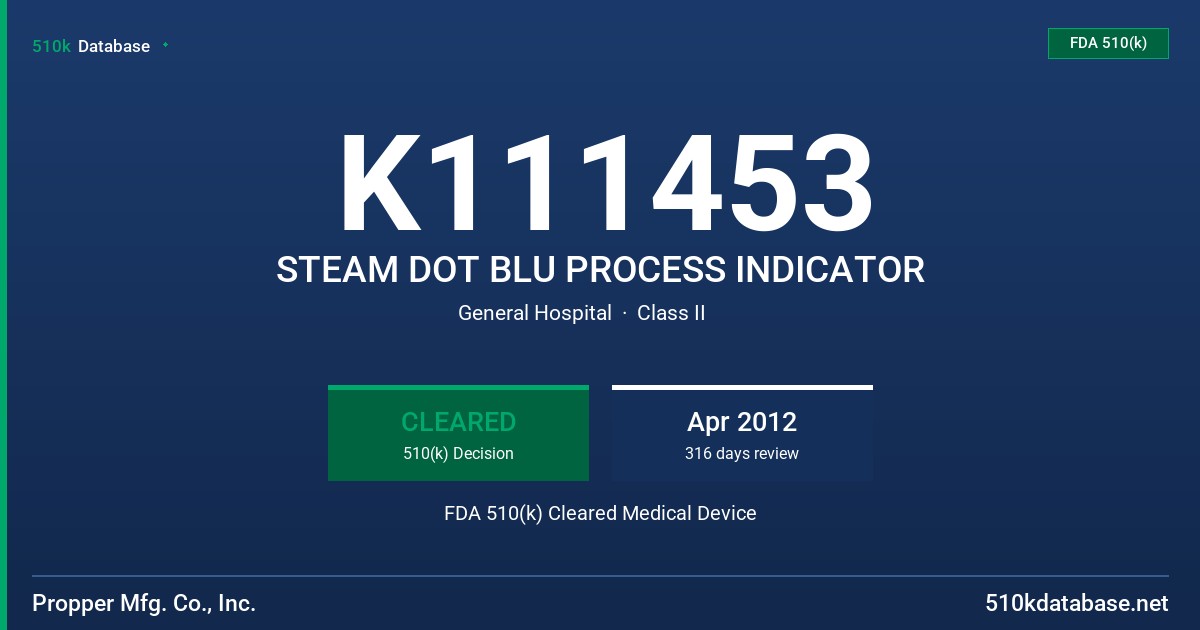 K111453 STEAM DOT BLU PROCESS INDICATOR FDA 510(k) Cleared Medical Device