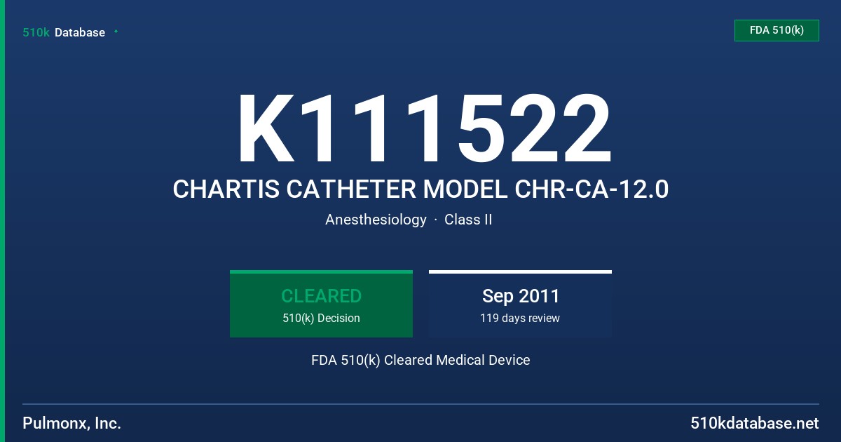 K111522 CHARTIS CATHETER MODEL CHR-CA-12.0 FDA 510(k) Cleared Medical Device