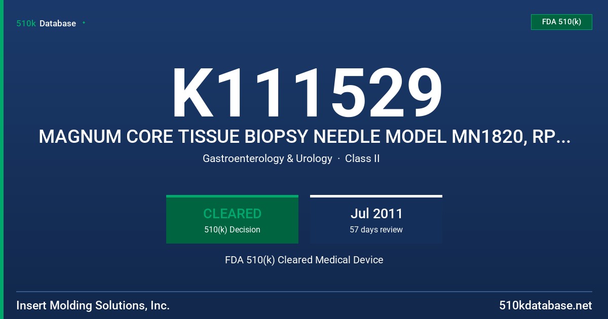 K111529 MAGNUM CORE TISSUE BIOPSY NEEDLE MODEL MN1820, RP CUTTING NEEDLE MODEL RP-1820, MCN CORE TISSUE BIOPSY NEEDLE MODEL MCN- FDA 510(k) Cleared Medical Device