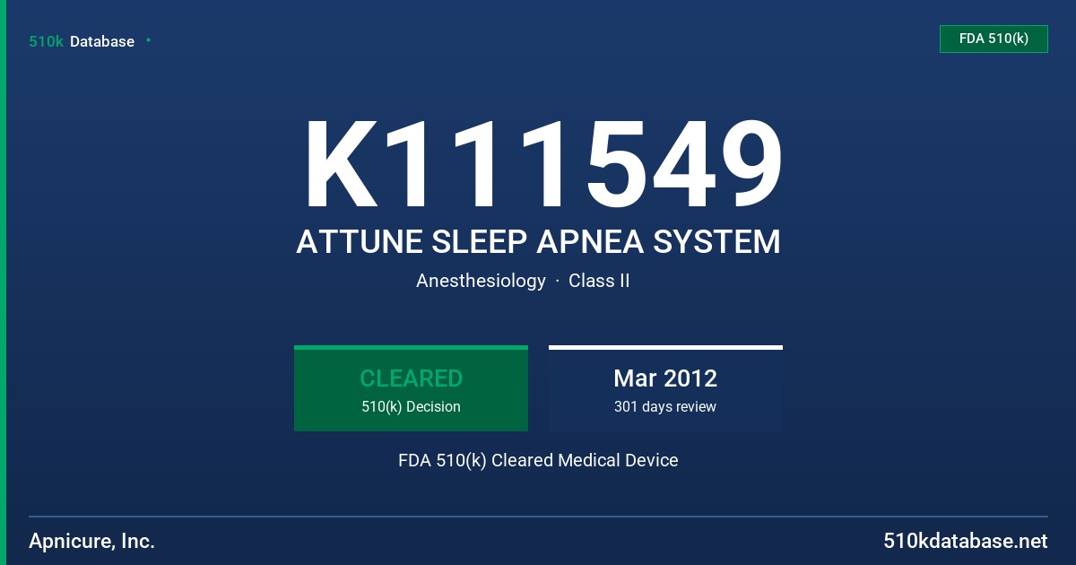 K111549 ATTUNE SLEEP APNEA SYSTEM FDA 510(k) Cleared Medical Device