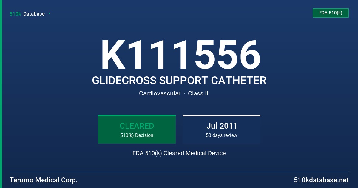 K111556 GLIDECROSS SUPPORT CATHETER FDA 510(k) Cleared Medical Device