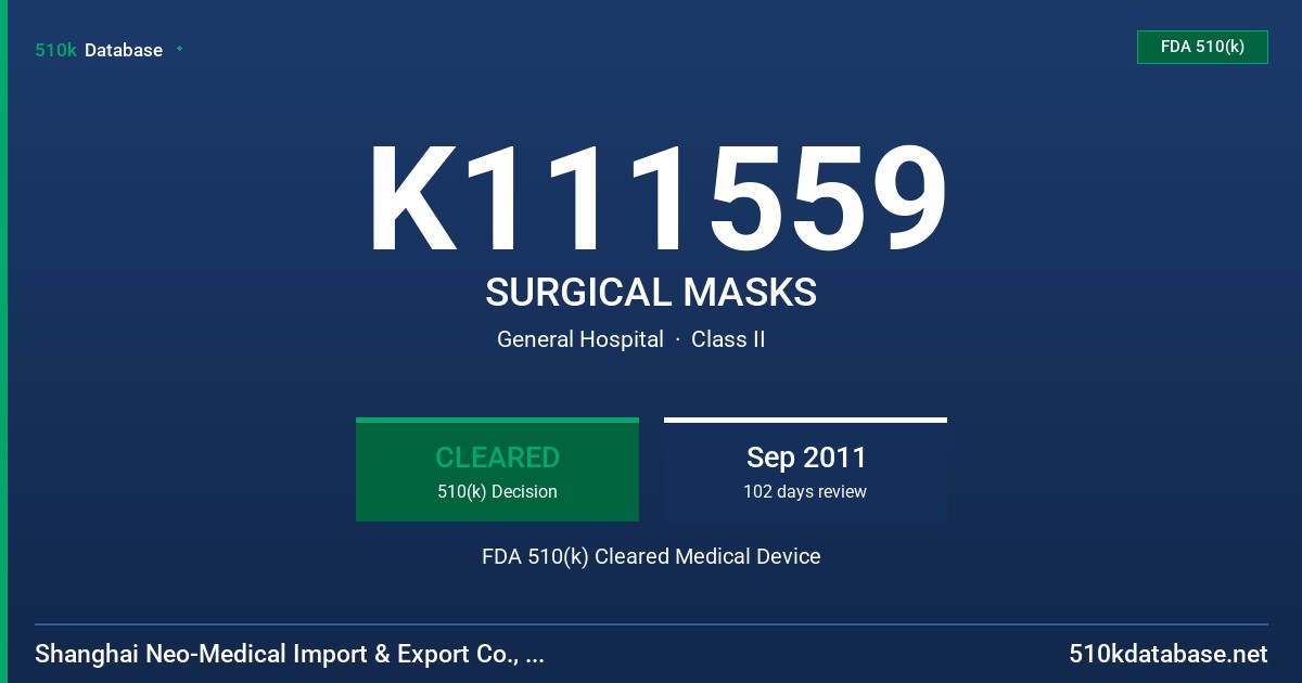 K111559 SURGICAL MASKS FDA 510(k) Cleared Medical Device