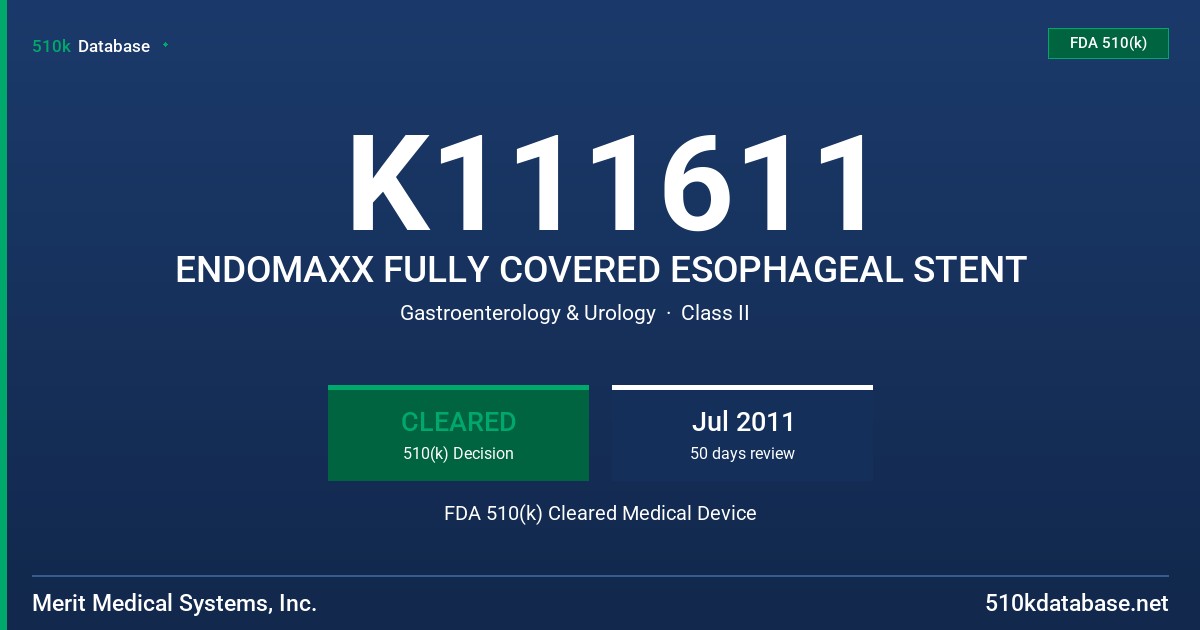 K111611 ENDOMAXX FULLY COVERED ESOPHAGEAL STENT FDA 510(k) Cleared Medical Device