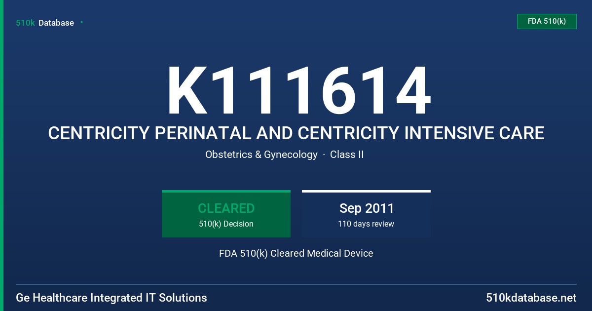 K111614 CENTRICITY PERINATAL AND CENTRICITY INTENSIVE CARE FDA 510(k) Cleared Medical Device