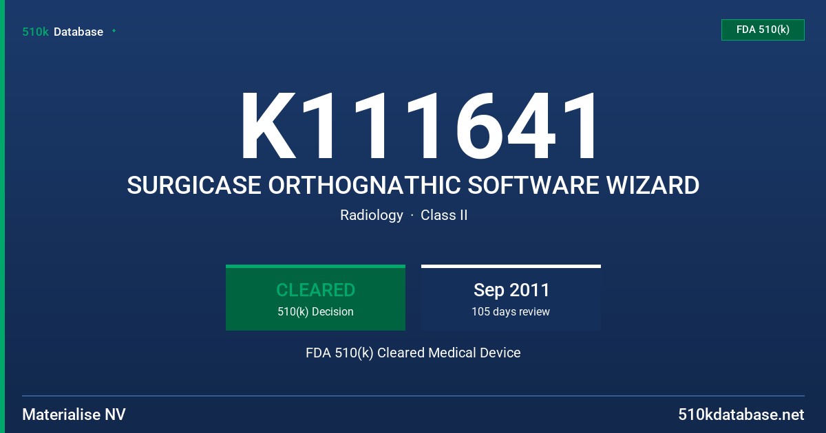 K111641 SURGICASE ORTHOGNATHIC SOFTWARE WIZARD FDA 510(k) Cleared Medical Device