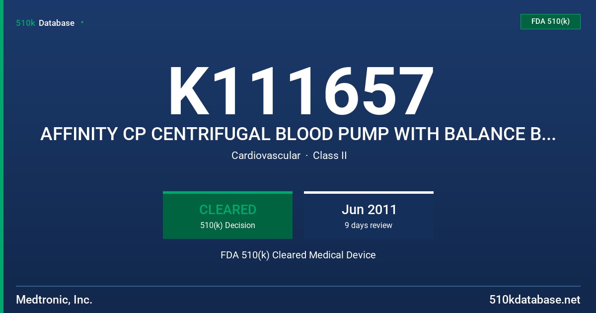 K111657 AFFINITY CP CENTRIFUGAL BLOOD PUMP WITH BALANCE BIOSURFACE FDA 510(k) Cleared Medical Device