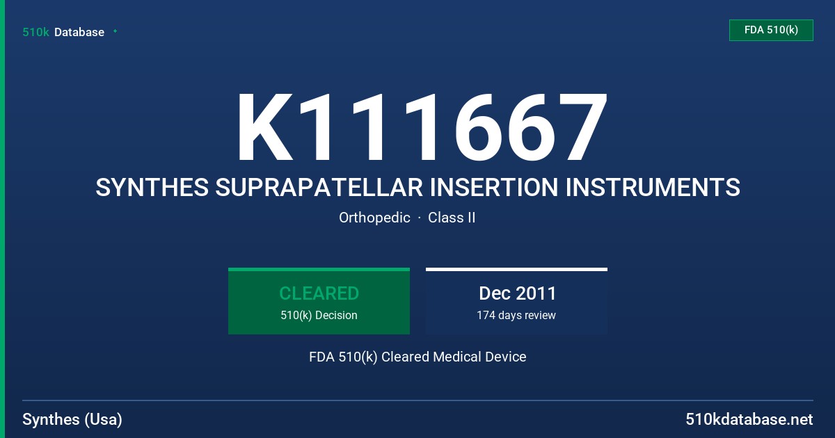 K111667 SYNTHES SUPRAPATELLAR INSERTION INSTRUMENTS FDA 510(k) Cleared Medical Device