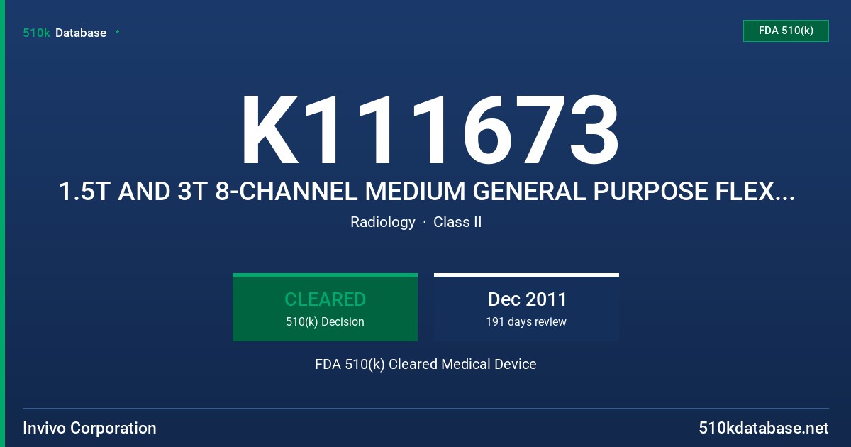 K111673 1.5T AND 3T 8-CHANNEL MEDIUM GENERAL PURPOSE FLEX COIL FDA 510(k) Cleared Medical Device