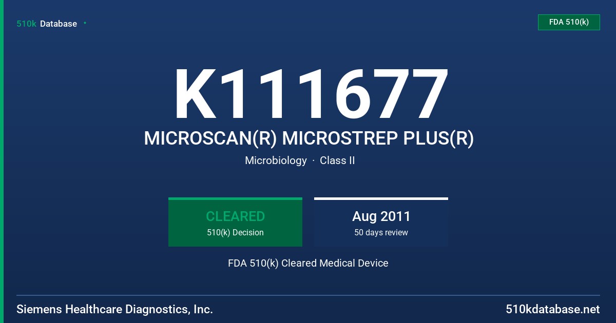 K111677 MICROSCAN(R) MICROSTREP PLUS(R) FDA 510(k) Cleared Medical Device