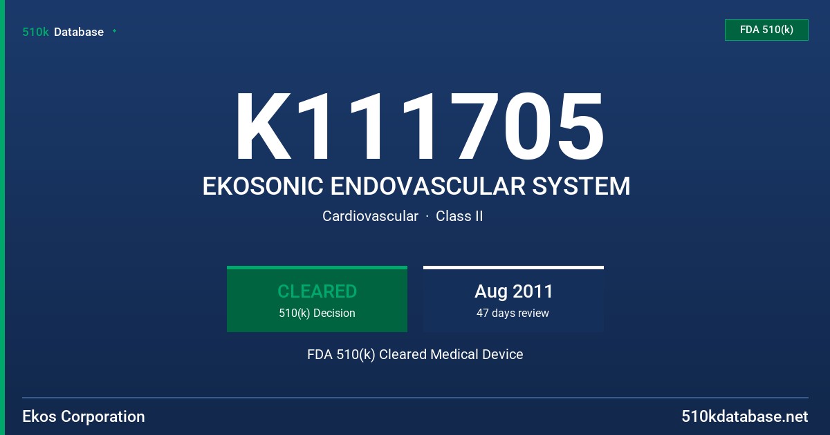 K111705 EKOSONIC ENDOVASCULAR SYSTEM FDA 510(k) Cleared Medical Device