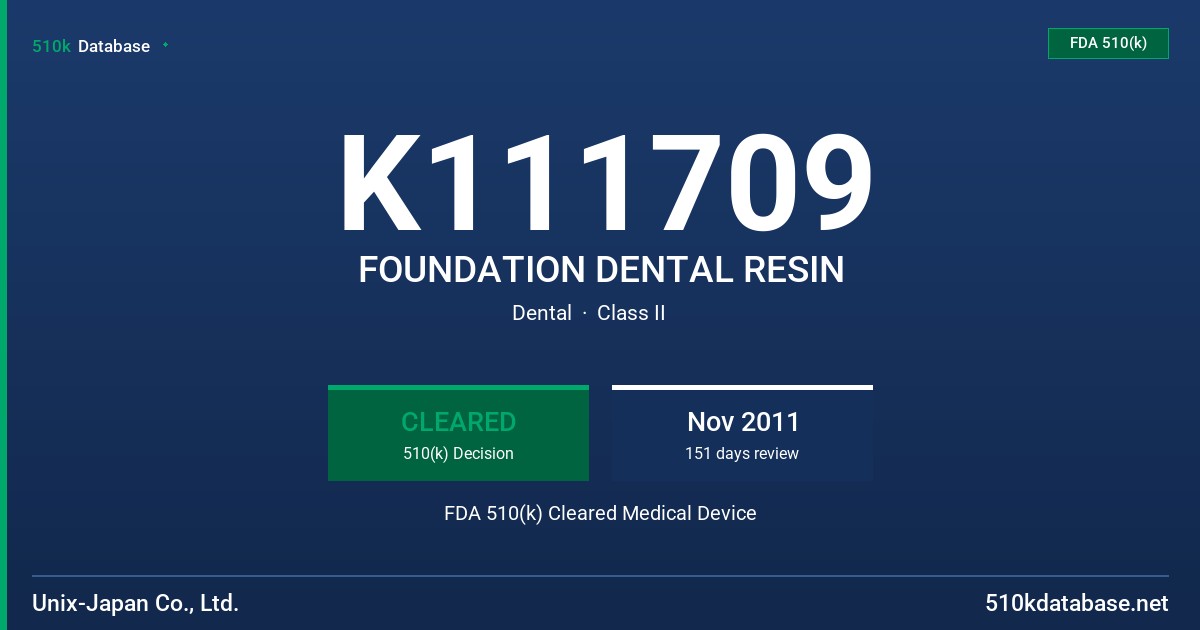 K111709 FOUNDATION DENTAL RESIN FDA 510(k) Cleared Medical Device