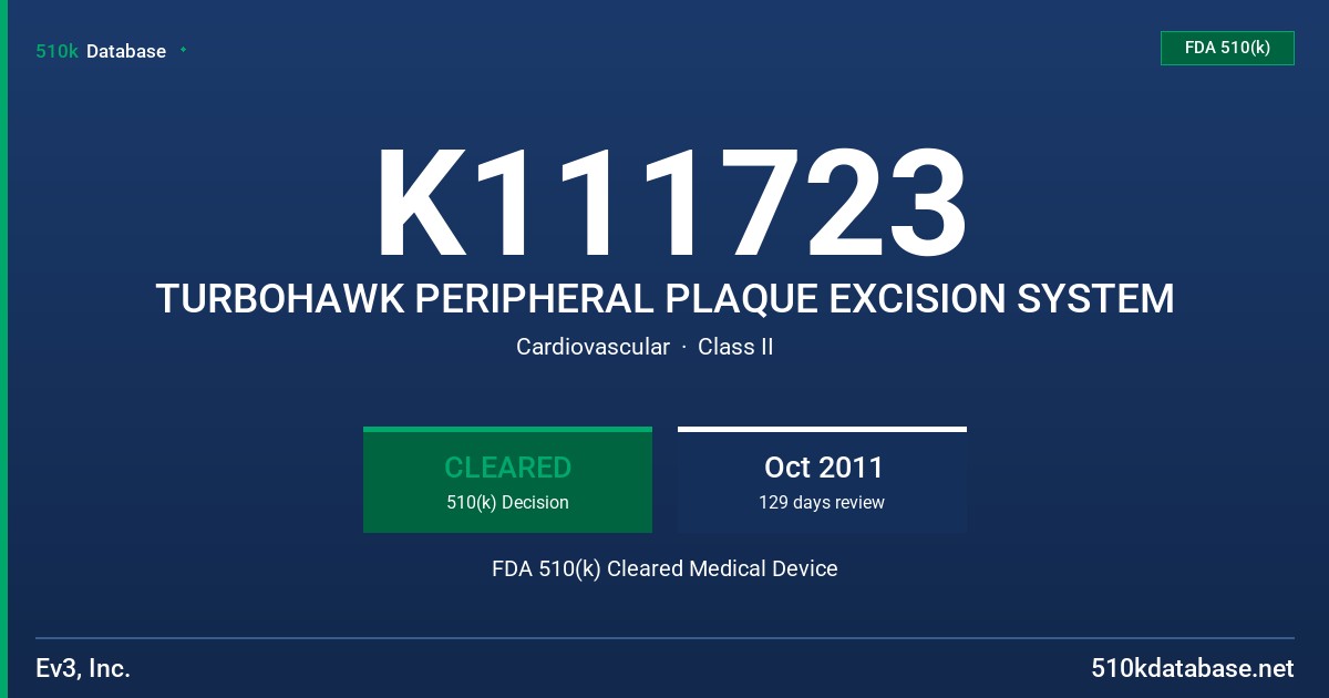 K111723 TURBOHAWK PERIPHERAL PLAQUE EXCISION SYSTEM FDA 510(k) Cleared Medical Device