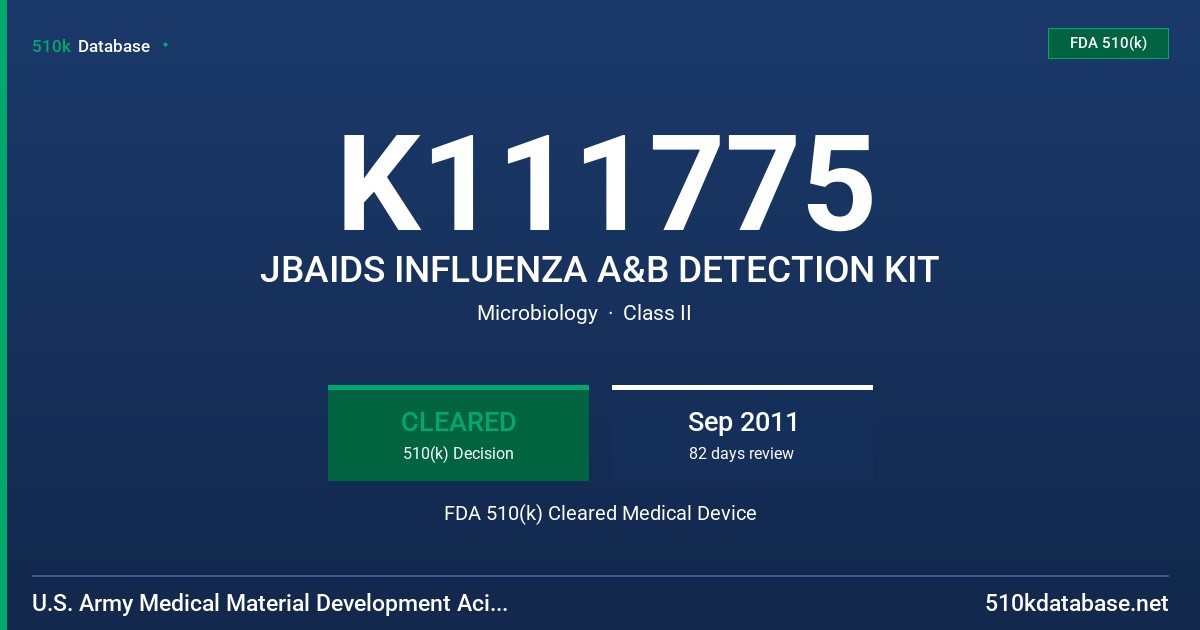 K111775 JBAIDS INFLUENZA A&B DETECTION KIT FDA 510(k) Cleared Medical Device