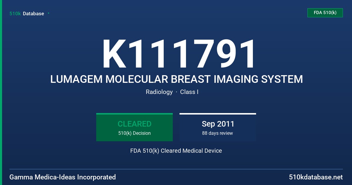 K111791 LUMAGEM MOLECULAR BREAST IMAGING SYSTEM FDA 510(k) Cleared Medical Device