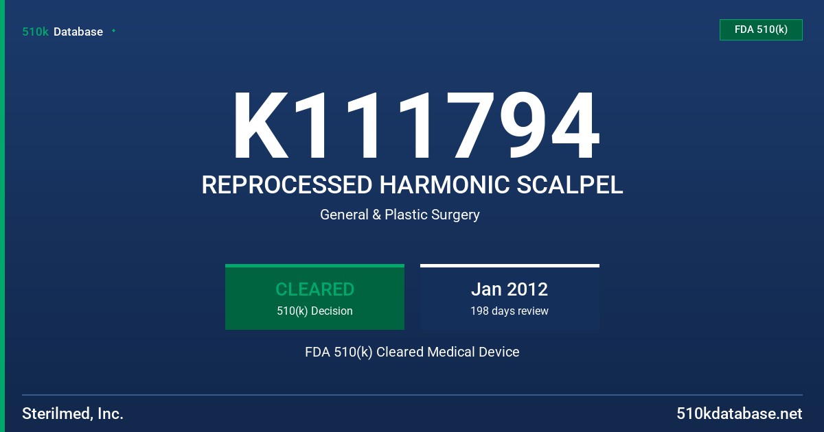 K111794 REPROCESSED HARMONIC SCALPEL FDA 510(k) Cleared Medical Device