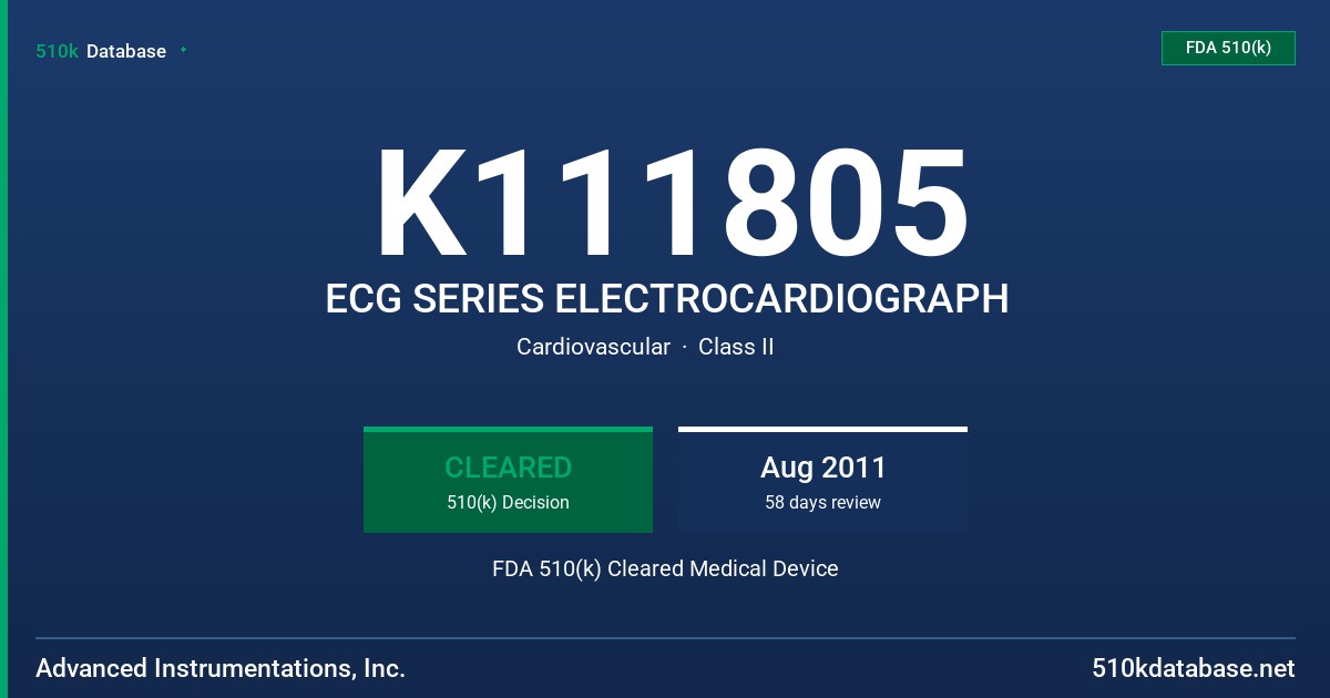K111805 ECG SERIES ELECTROCARDIOGRAPH FDA 510(k) Cleared Medical Device