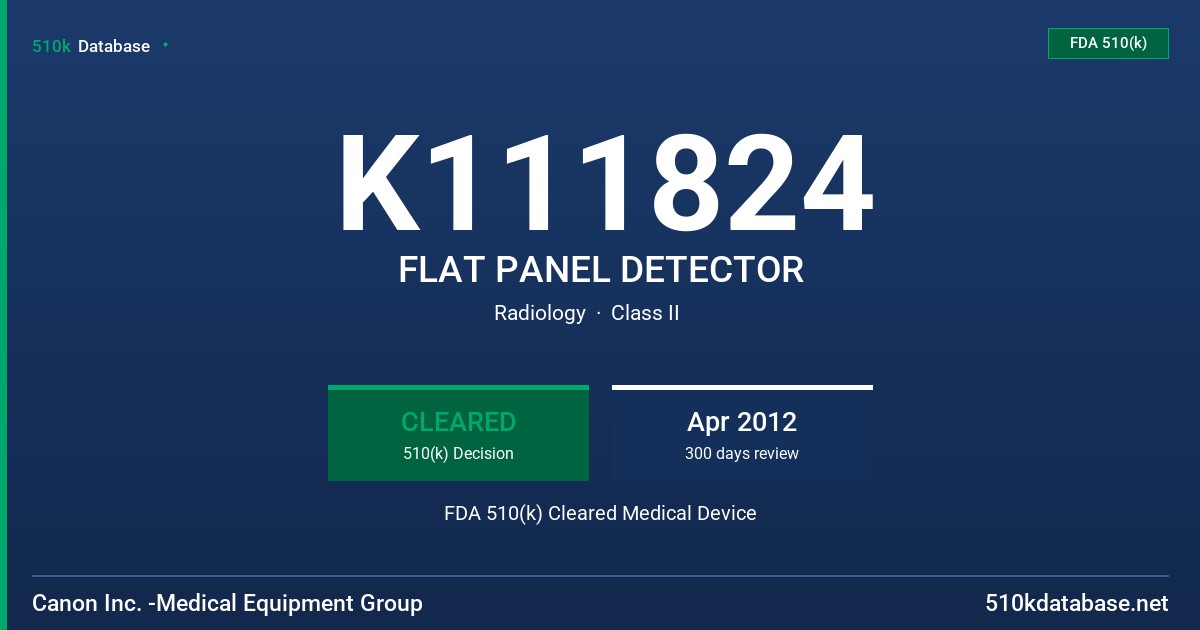 K111824 FLAT PANEL DETECTOR FDA 510(k) Cleared Medical Device