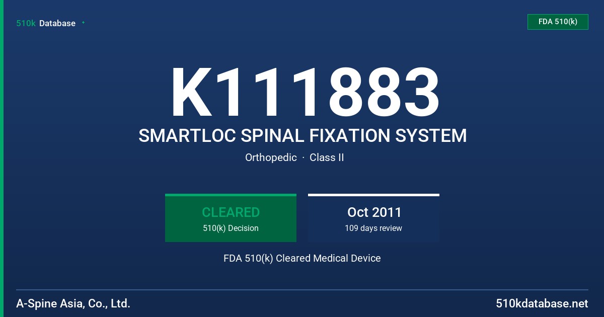 K111883 SMARTLOC SPINAL FIXATION SYSTEM FDA 510(k) Cleared Medical Device