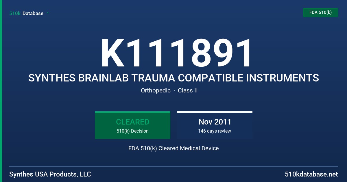 K111891 SYNTHES BRAINLAB TRAUMA COMPATIBLE INSTRUMENTS FDA 510(k) Cleared Medical Device