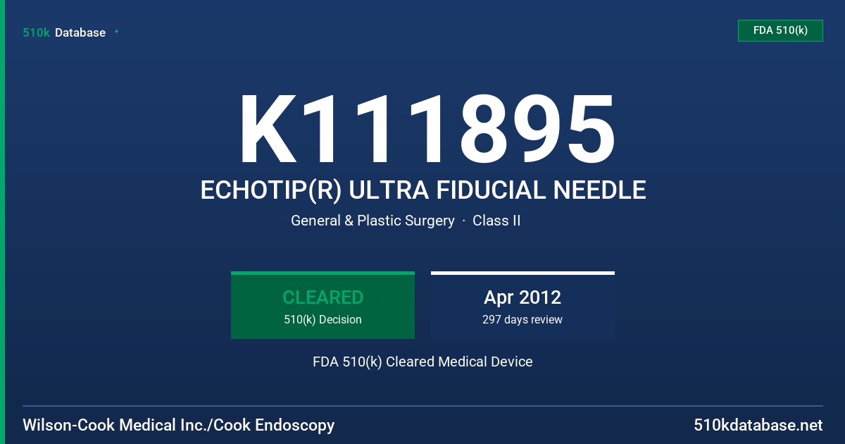 K111895 ECHOTIP(R) ULTRA FIDUCIAL NEEDLE FDA 510(k) Cleared Medical Device
