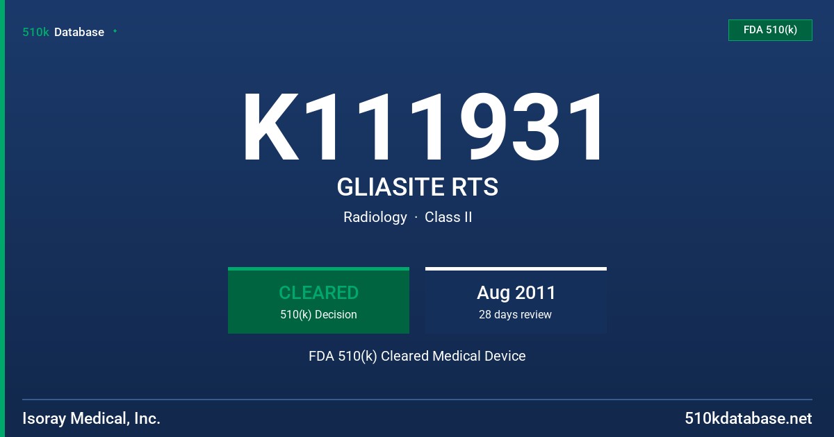 K111931 GLIASITE RTS FDA 510(k) Cleared Medical Device