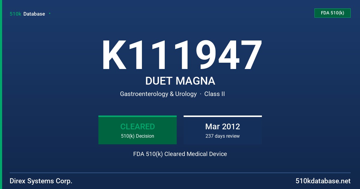 K111947 DUET MAGNA FDA 510(k) Cleared Medical Device