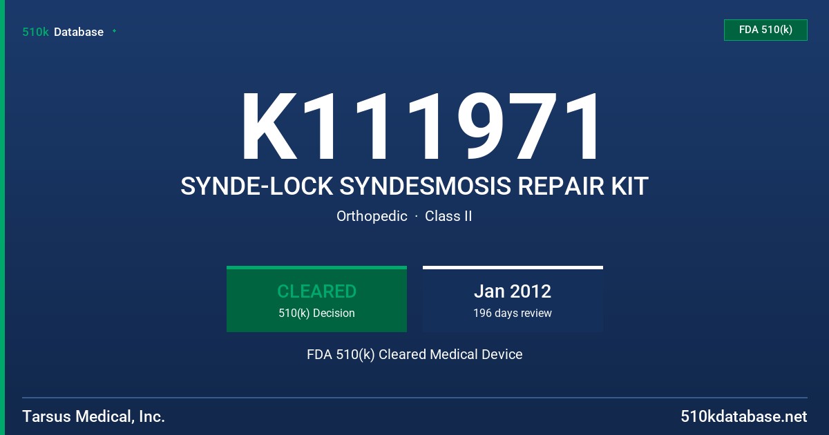K111971 SYNDE-LOCK SYNDESMOSIS REPAIR KIT FDA 510(k) Cleared Medical Device