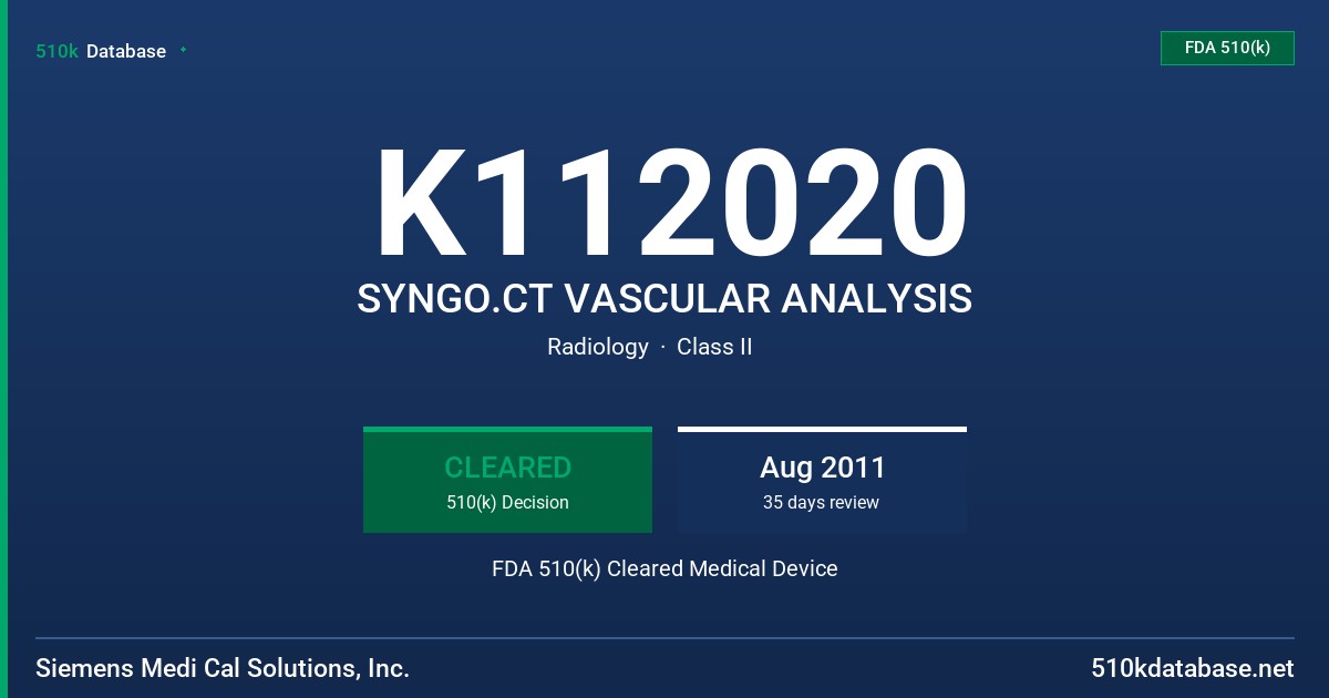 K112020 SYNGO.CT VASCULAR ANALYSIS FDA 510(k) Cleared Medical Device