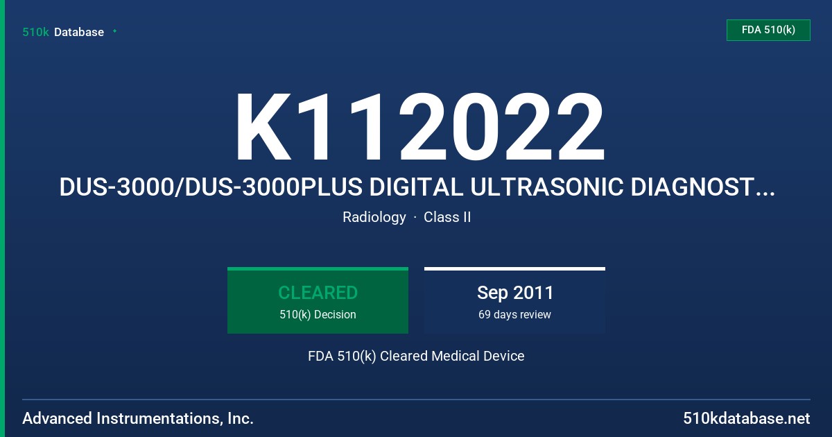 K112022 DUS-3000/DUS-3000PLUS DIGITAL ULTRASONIC DIAGNOSTIC IMAGING SYSTEM FDA 510(k) Cleared Medical Device