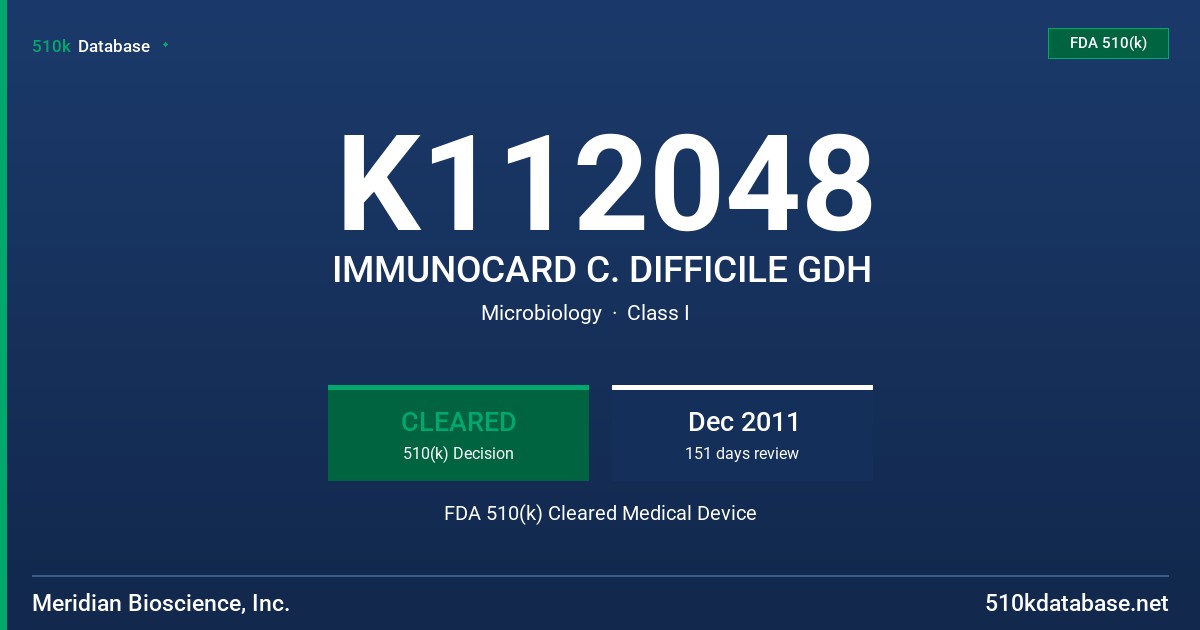 K112048 IMMUNOCARD C. DIFFICILE GDH FDA 510(k) Cleared Medical Device