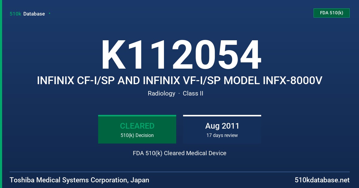 K112054 INFINIX CF-I/SP AND INFINIX VF-I/SP MODEL INFX-8000V FDA 510(k) Cleared Medical Device