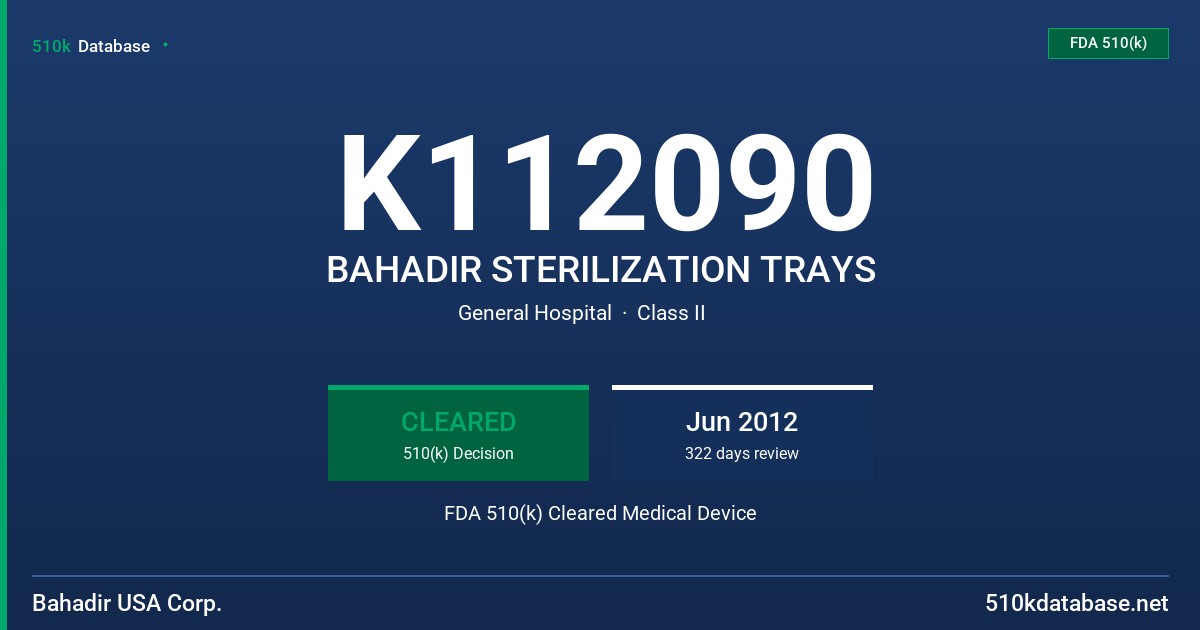 K112090 BAHADIR STERILIZATION TRAYS FDA 510(k) Cleared Medical Device