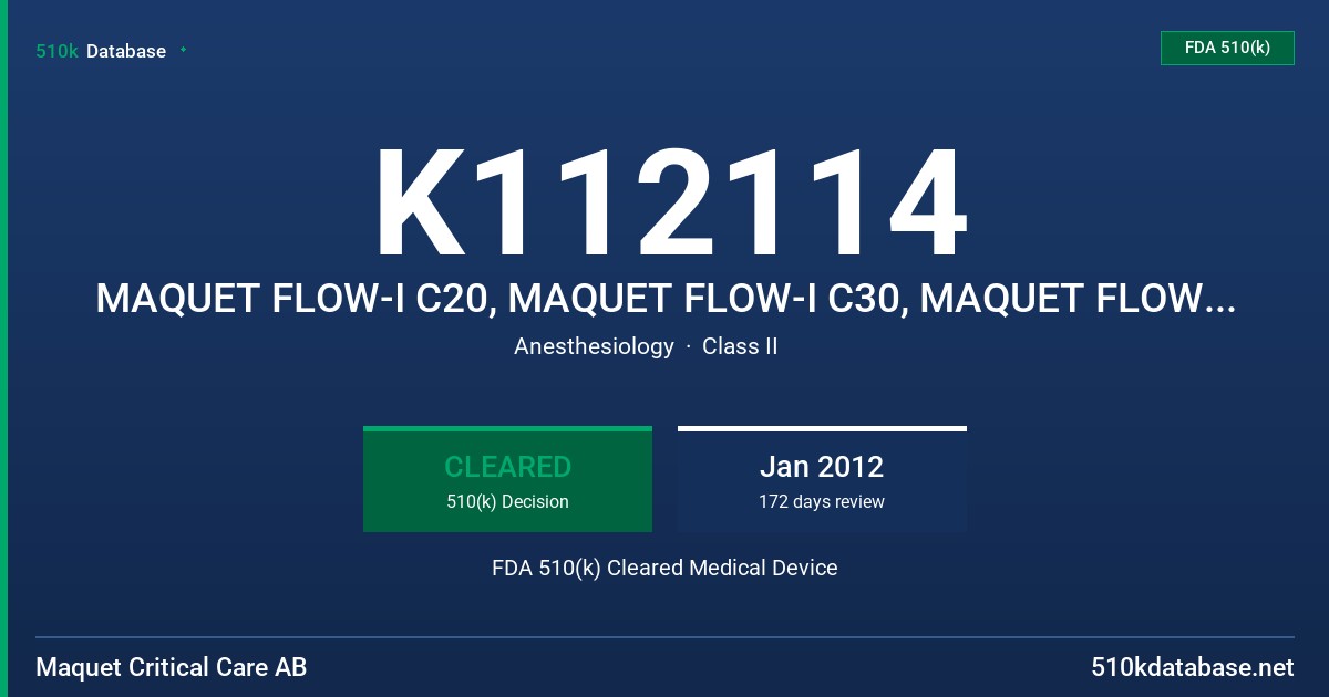 K112114 MAQUET FLOW-I C20, MAQUET FLOW-I C30, MAQUET FLOW-I C40 FDA 510(k) Cleared Medical Device