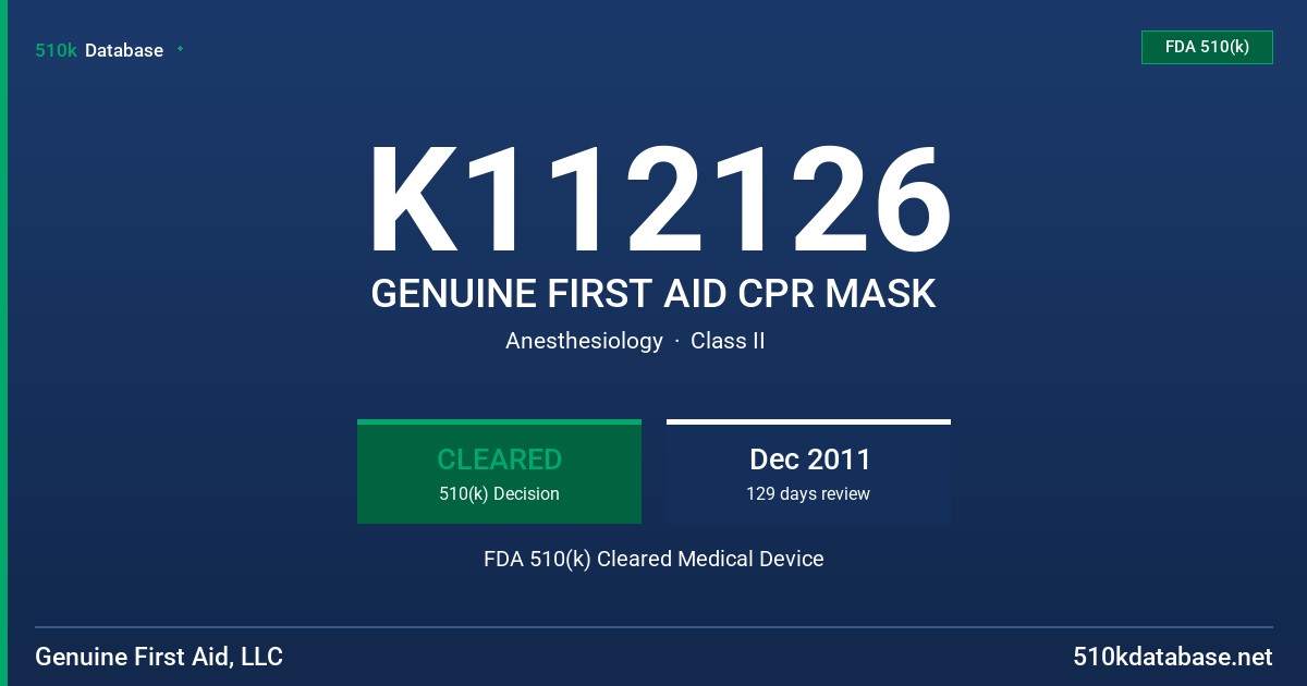 K112126 GENUINE FIRST AID CPR MASK FDA 510(k) Cleared Medical Device