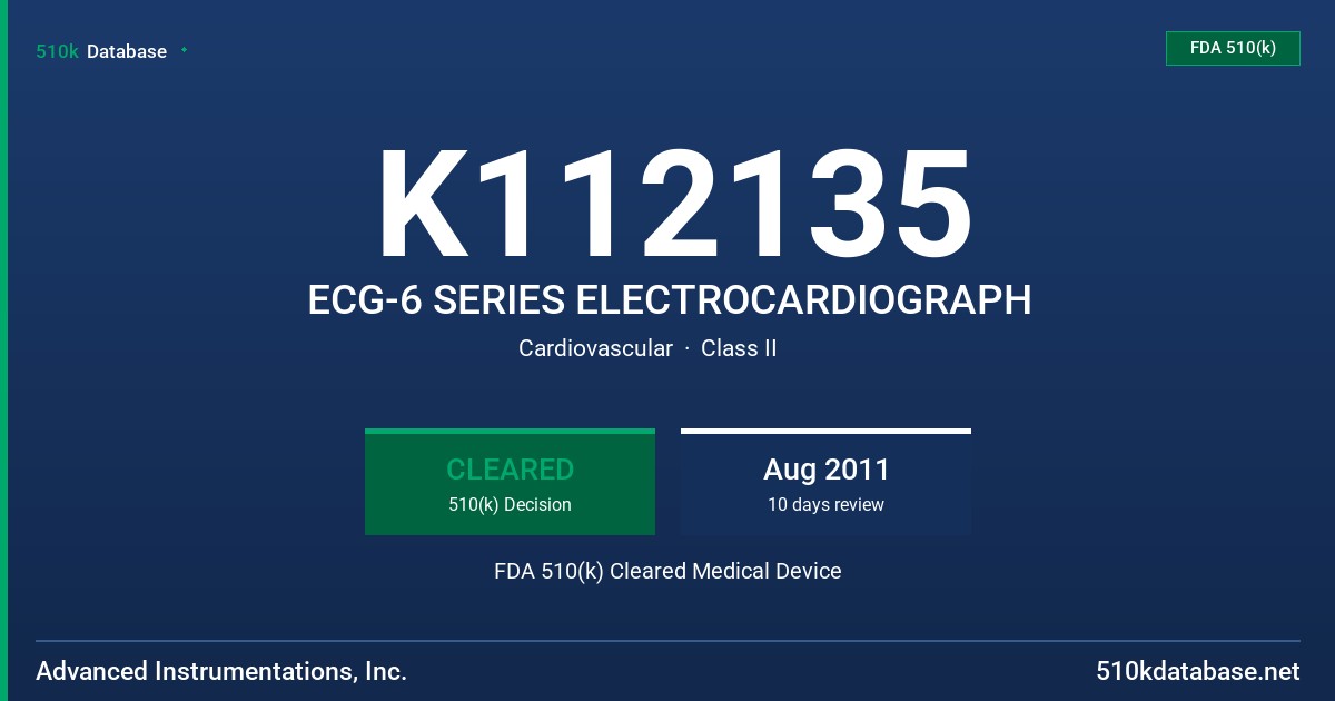 K112135 ECG-6 SERIES ELECTROCARDIOGRAPH FDA 510(k) Cleared Medical Device