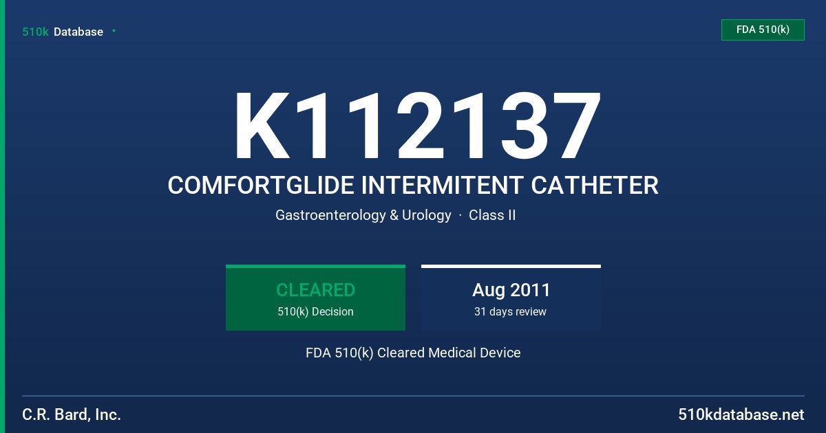 K112137 COMFORTGLIDE INTERMITENT CATHETER FDA 510(k) Cleared Medical Device