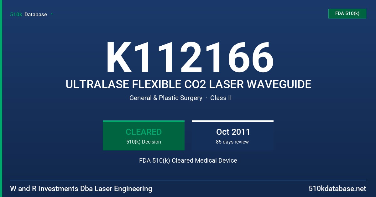 K112166 ULTRALASE FLEXIBLE CO2 LASER WAVEGUIDE FDA 510(k) Cleared Medical Device