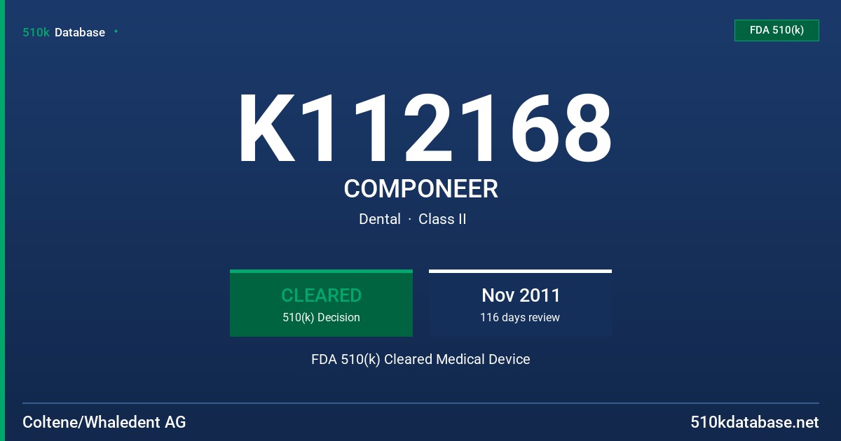 K112168 COMPONEER FDA 510(k) Cleared Medical Device