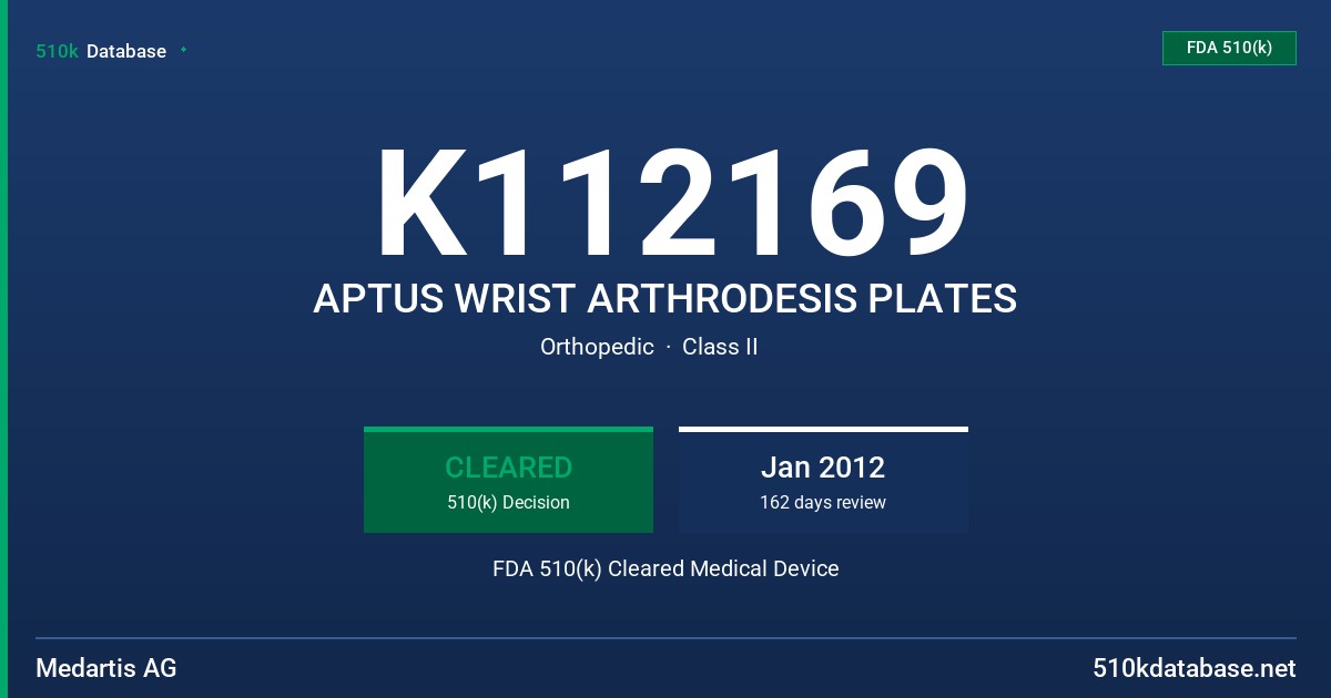 K112169 APTUS WRIST ARTHRODESIS PLATES FDA 510(k) Cleared Medical Device