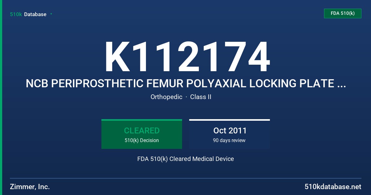 K112174 NCB PERIPROSTHETIC FEMUR POLYAXIAL LOCKING PLATE SYSTEM FDA 510(k) Cleared Medical Device