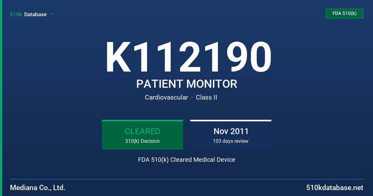 K112190 PATIENT MONITOR FDA 510(k) Cleared Medical Device