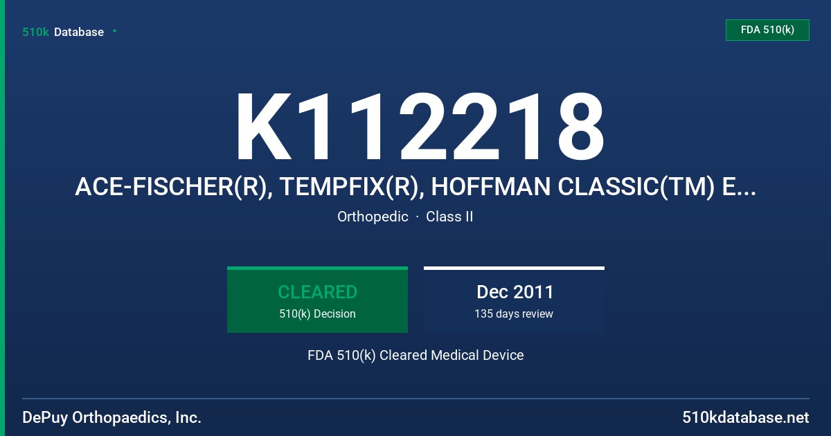 K112218 ACE-FISCHER(R), TEMPFIX(R), HOFFMAN CLASSIC(TM) EXTERNAL FIXATORS FDA 510(k) Cleared Medical Device