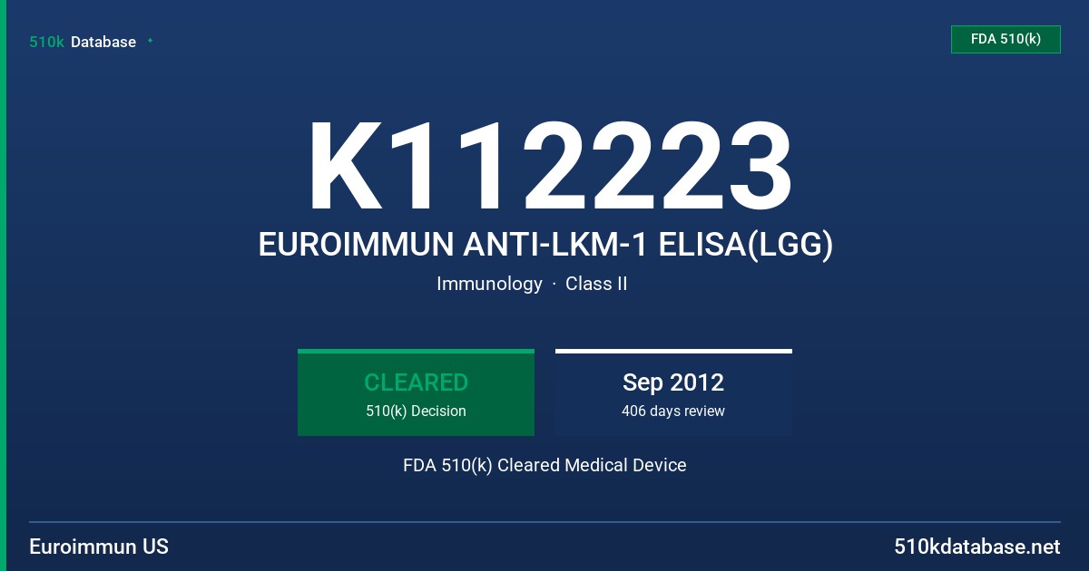 K112223 EUROIMMUN ANTI-LKM-1 ELISA(LGG) FDA 510(k) Cleared Medical Device
