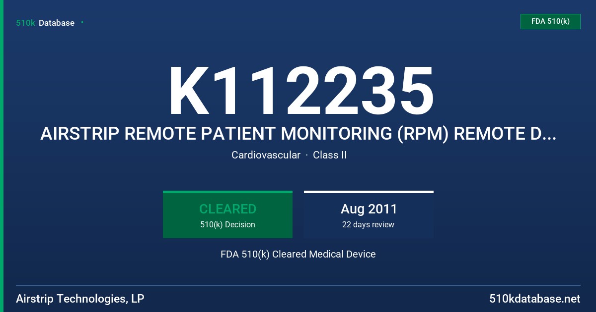 K112235 AIRSTRIP REMOTE PATIENT MONITORING (RPM) REMOTE DATA VIEWING FDA 510(k) Cleared Medical Device