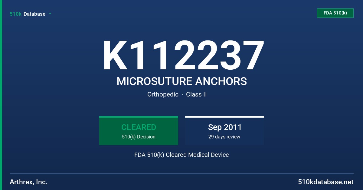 K112237 MICROSUTURE ANCHORS FDA 510(k) Cleared Medical Device