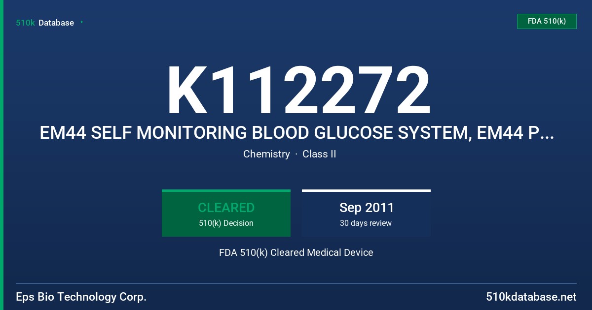 K112272 EM44 SELF MONITORING BLOOD GLUCOSE SYSTEM, EM44 PRO SELF MONITORING BLOOD GLUCOSE SYSTEM FDA 510(k) Cleared Medical Device