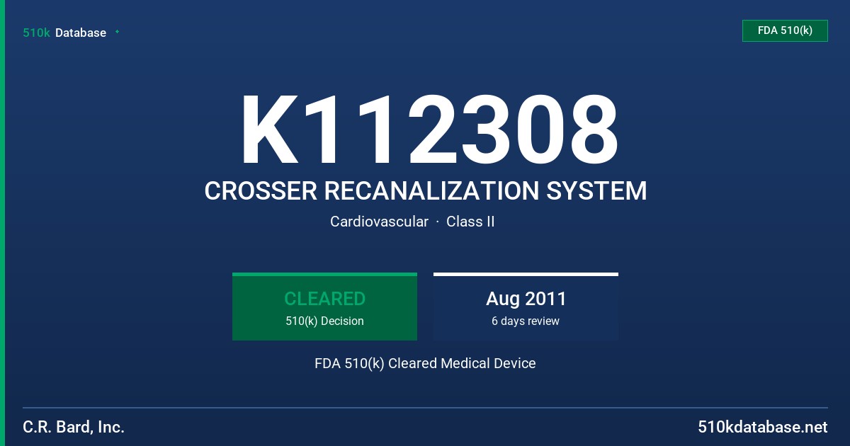 K112308 CROSSER RECANALIZATION SYSTEM FDA 510(k) Cleared Medical Device
