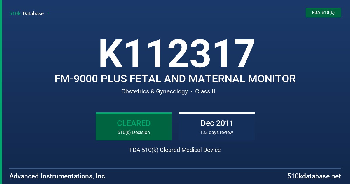 K112317 FM-9000 PLUS FETAL AND MATERNAL MONITOR FDA 510(k) Cleared Medical Device