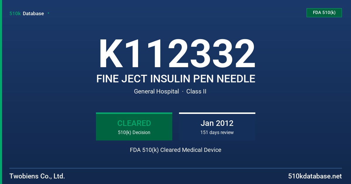K112332 FINE JECT INSULIN PEN NEEDLE FDA 510(k) Cleared Medical Device