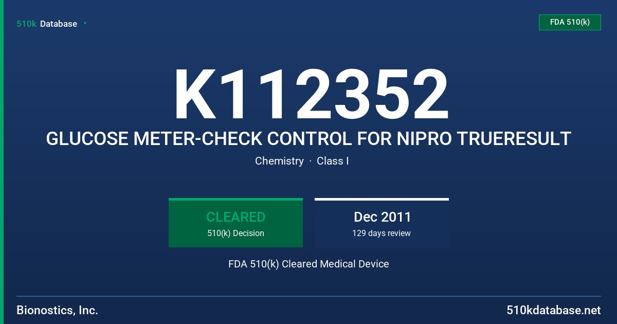 K112352 GLUCOSE METER-CHECK CONTROL FOR NIPRO TRUERESULT FDA 510(k) Cleared Medical Device